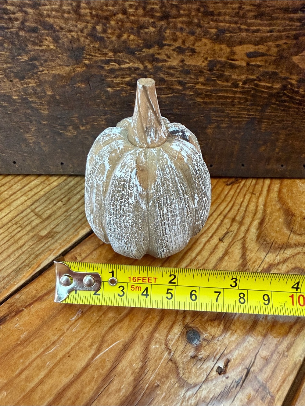 Rustic Whitewashed Solid Wood Brown Pumpkin Accent - Unbranded